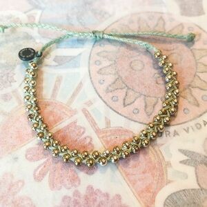 Pura Vida silver track bead and light blue bitty braid bracelet